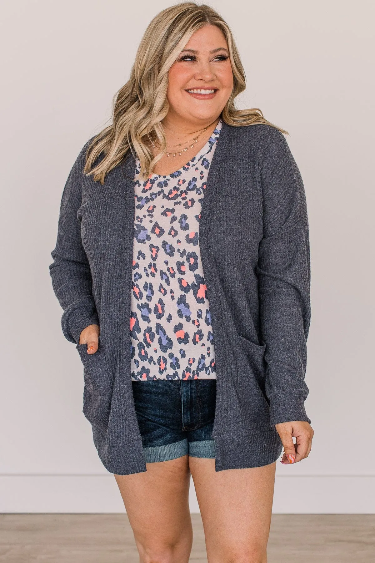 Stay Sweet Waffle Knit Cardigan- Navy