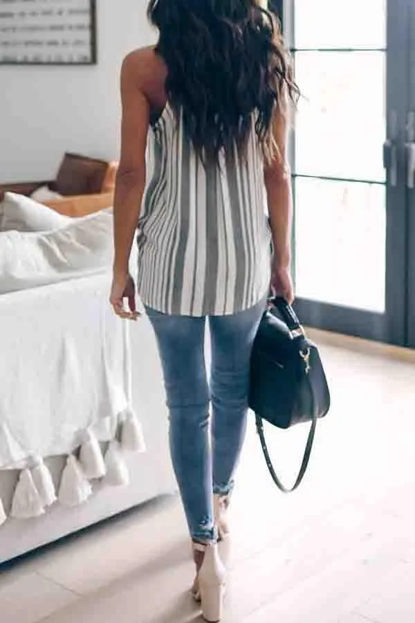 Stunncal Sleeveless Striped Spaghetti Strap Casual Wear Vest