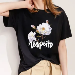 Style E：The Flower Is Full Of Love Femal Black T-Shirt