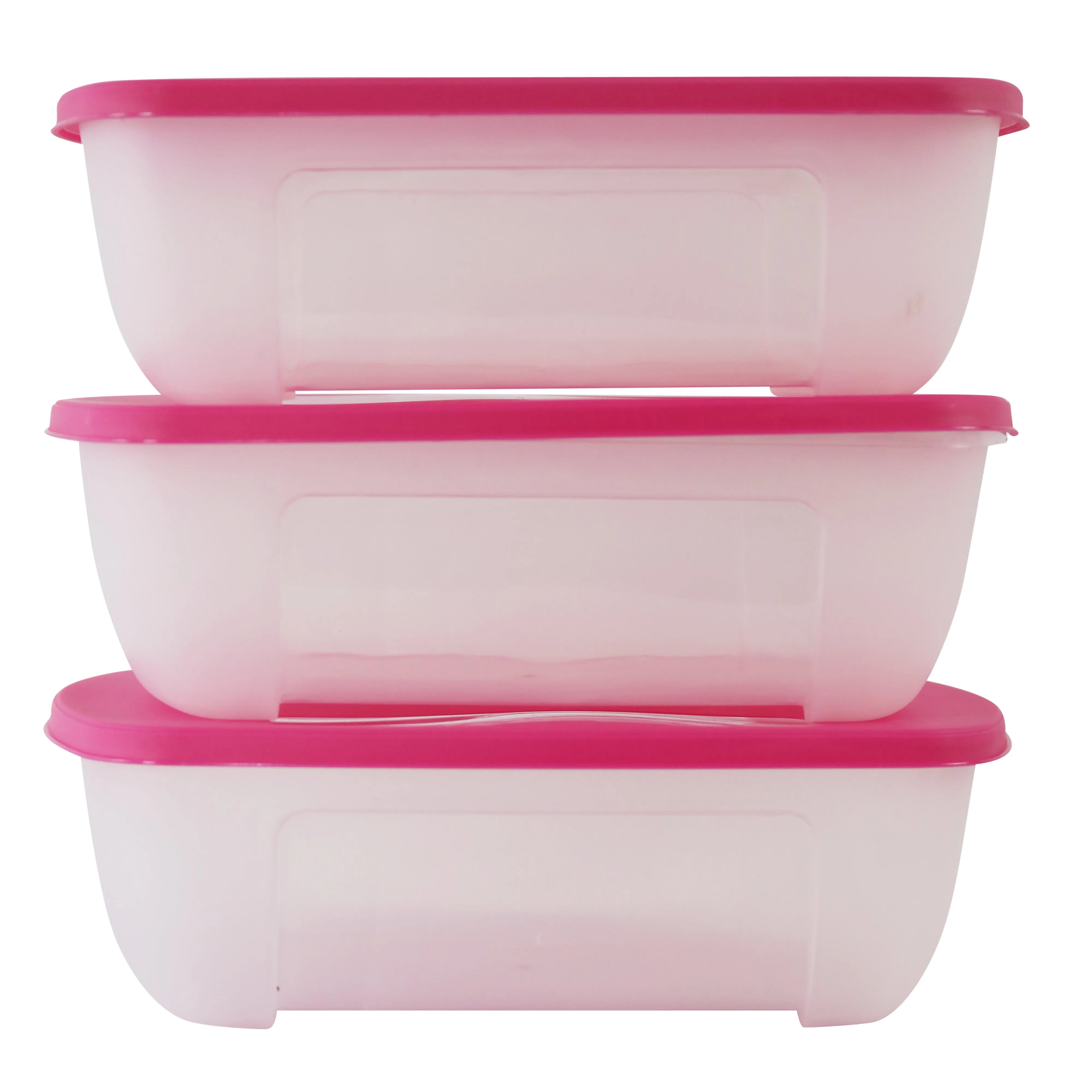 SuperGift Essentials - 3 Piece Plastic Food Storage Container (Large) (Pink)
