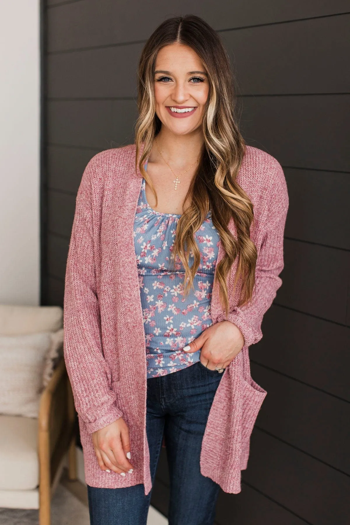Take Me Places Knit Cardigan- Dark Pink