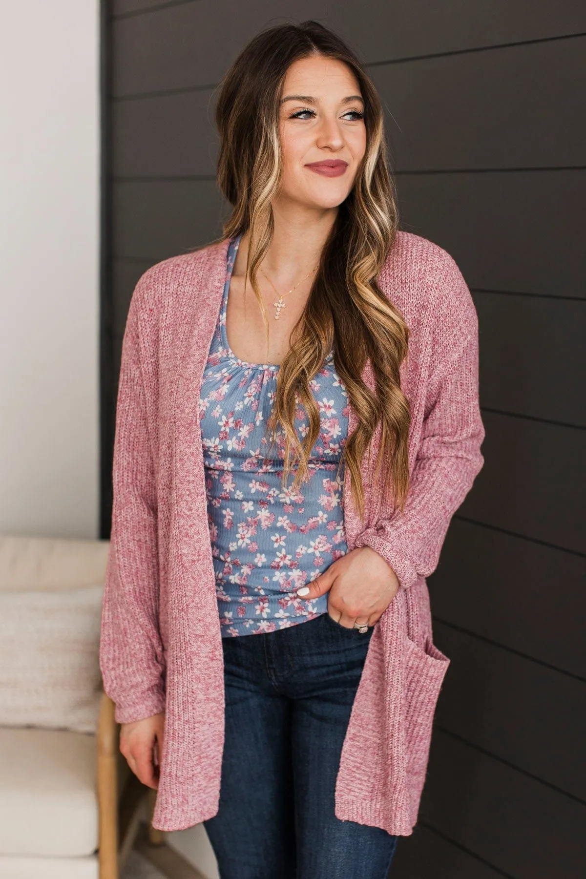 Take Me Places Knit Cardigan- Dark Pink