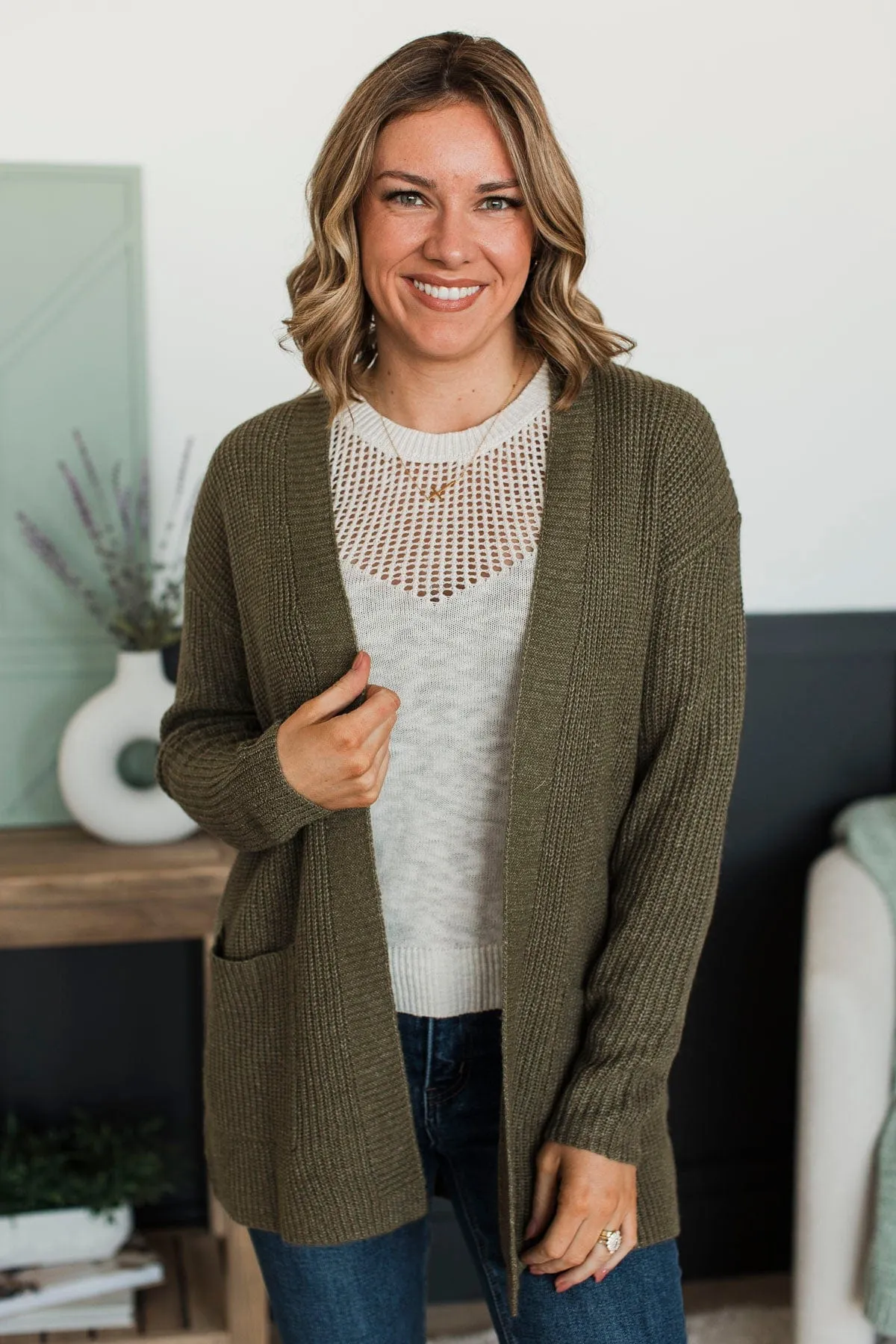 Take Me Places Knit Cardigan- Olive