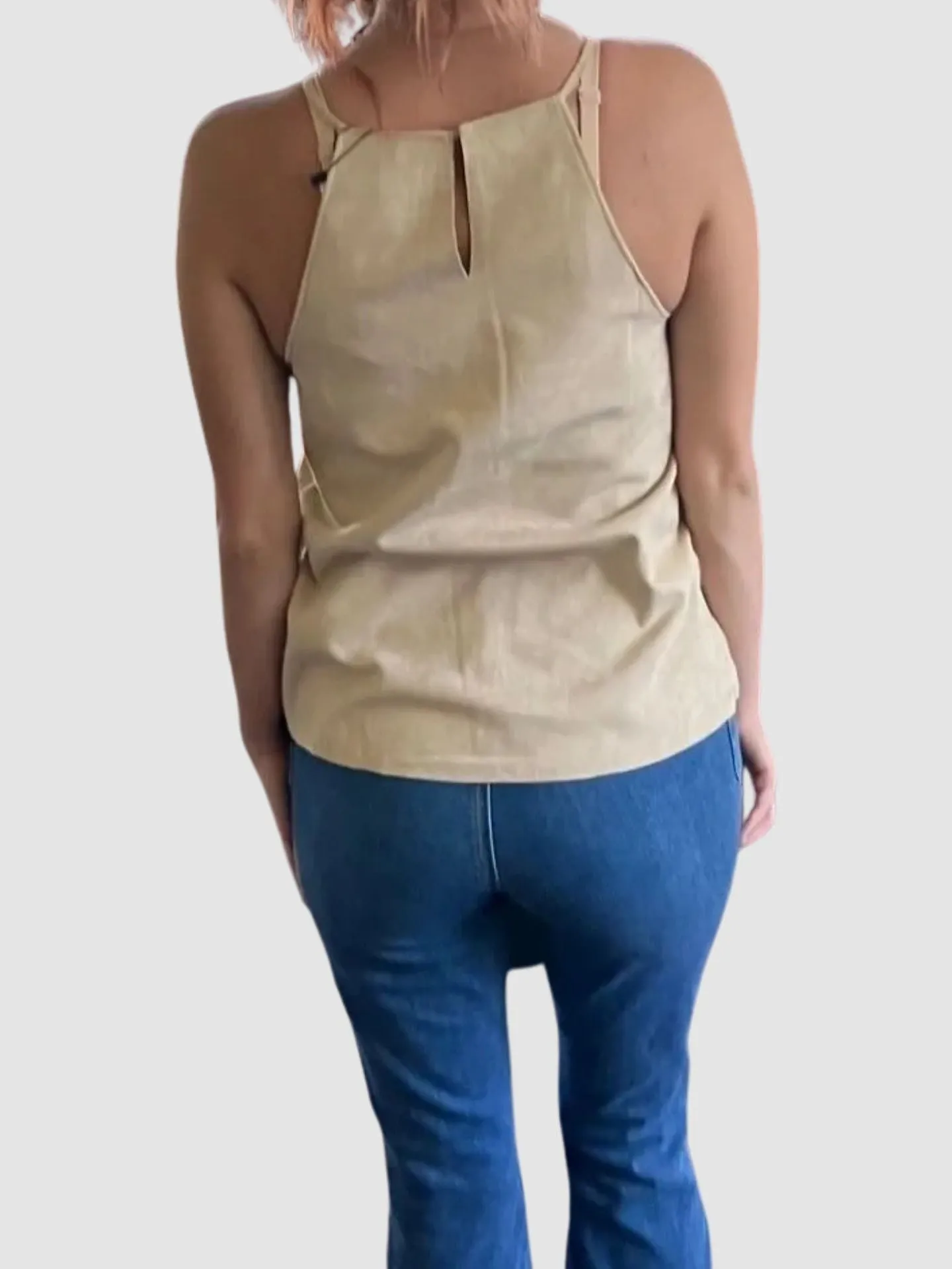 The Becky Round Neck Faux Suede Tank with Spaghetti Straps