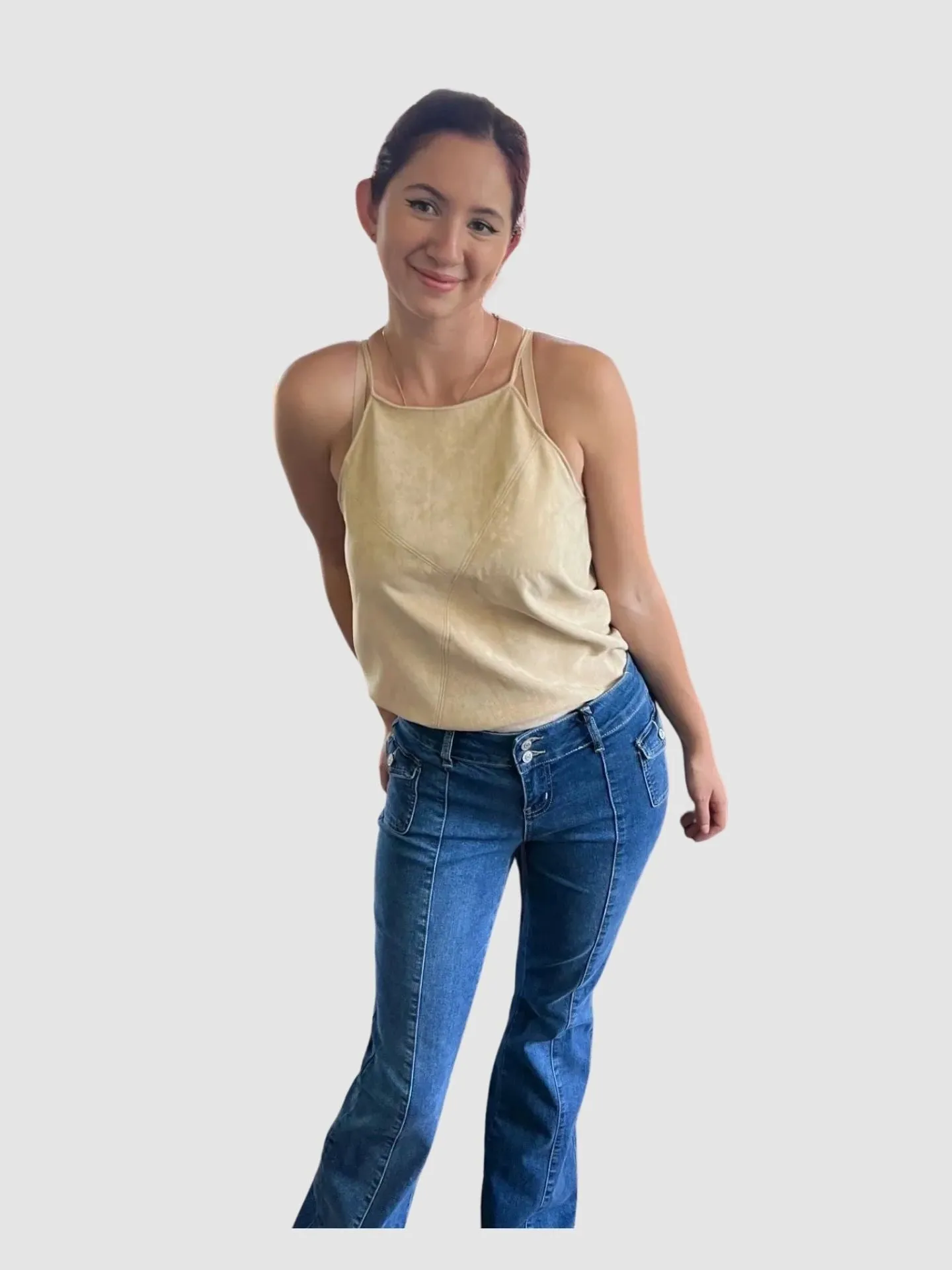 The Becky Round Neck Faux Suede Tank with Spaghetti Straps