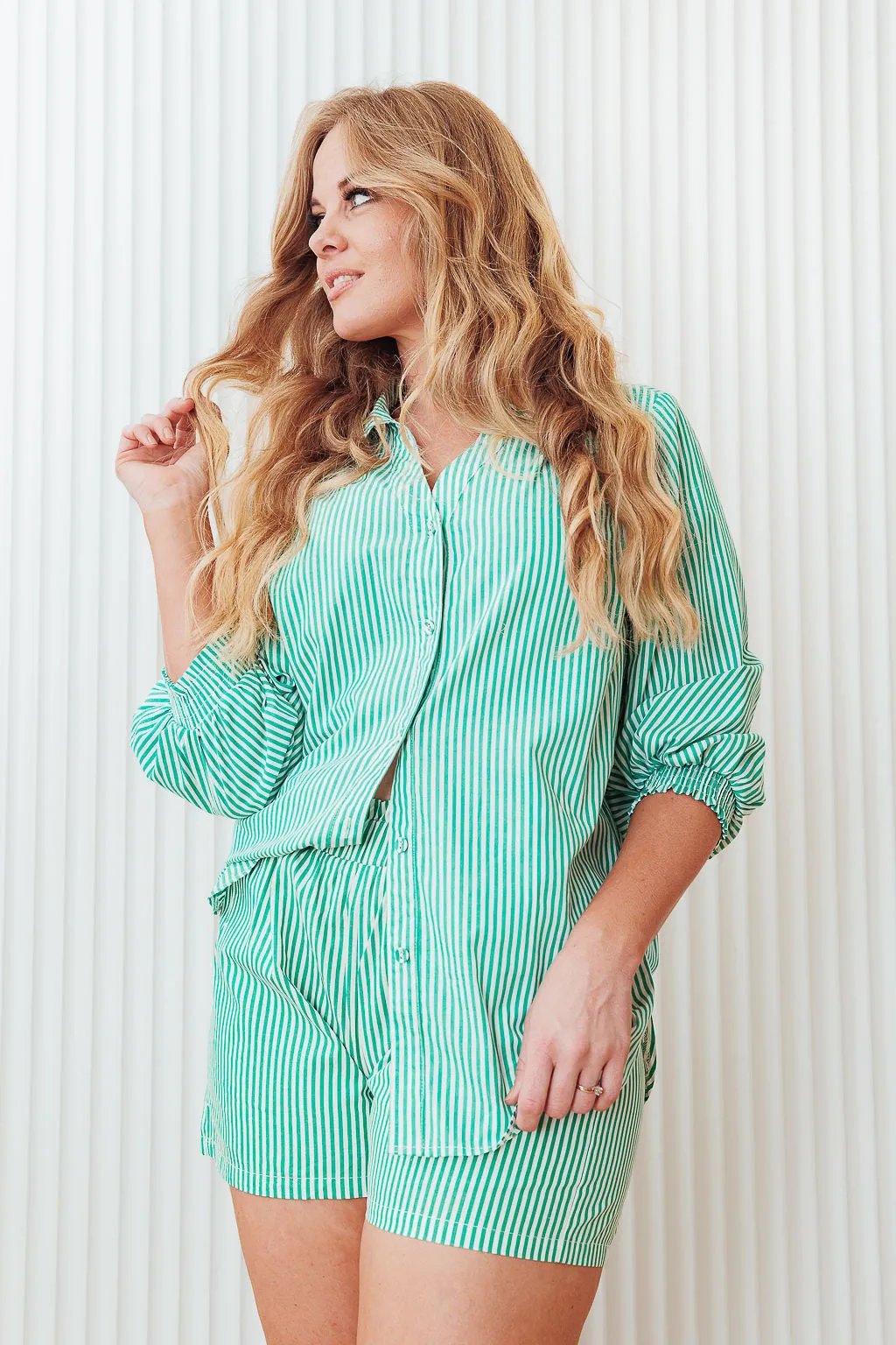 The Charli Pinstripe Shirt -Green