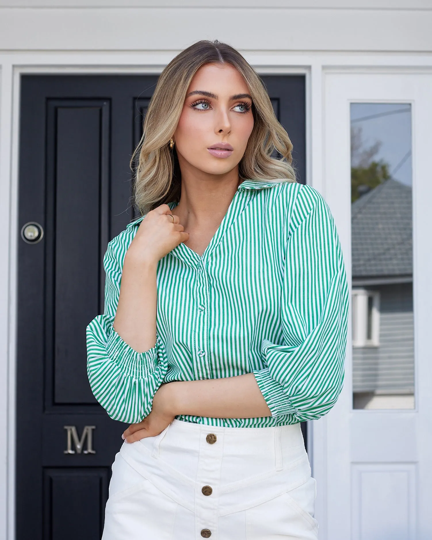 The Charli Pinstripe Shirt -Green