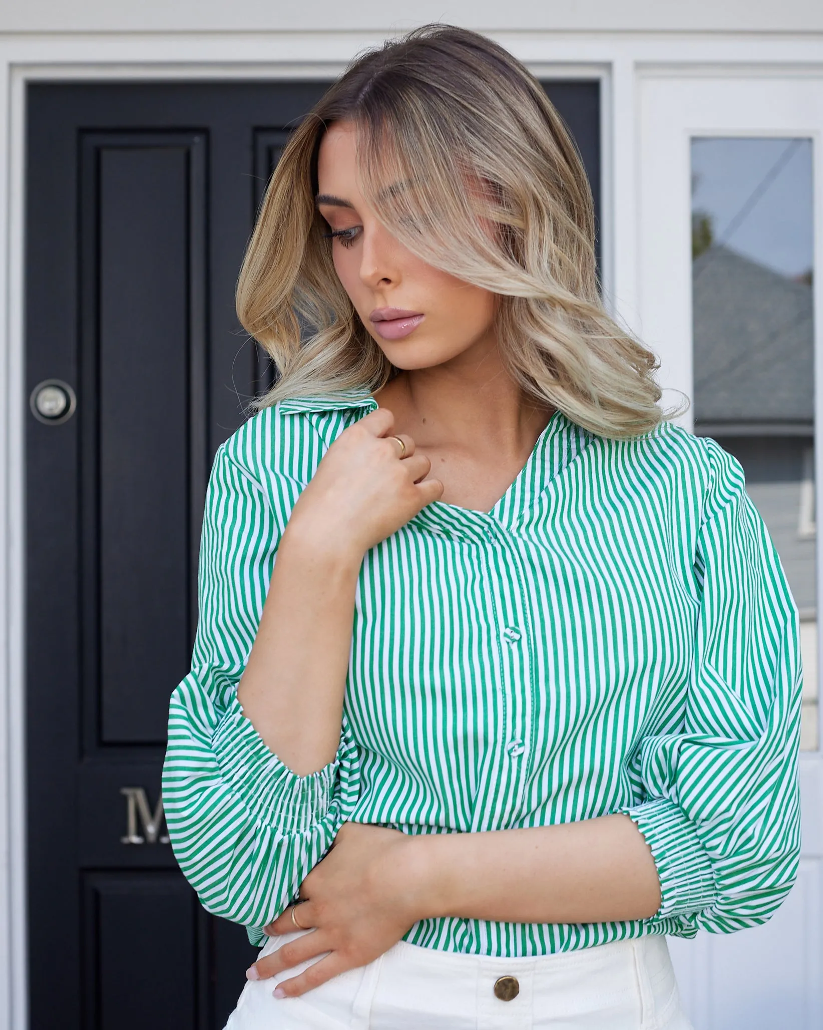 The Charli Pinstripe Shirt -Green