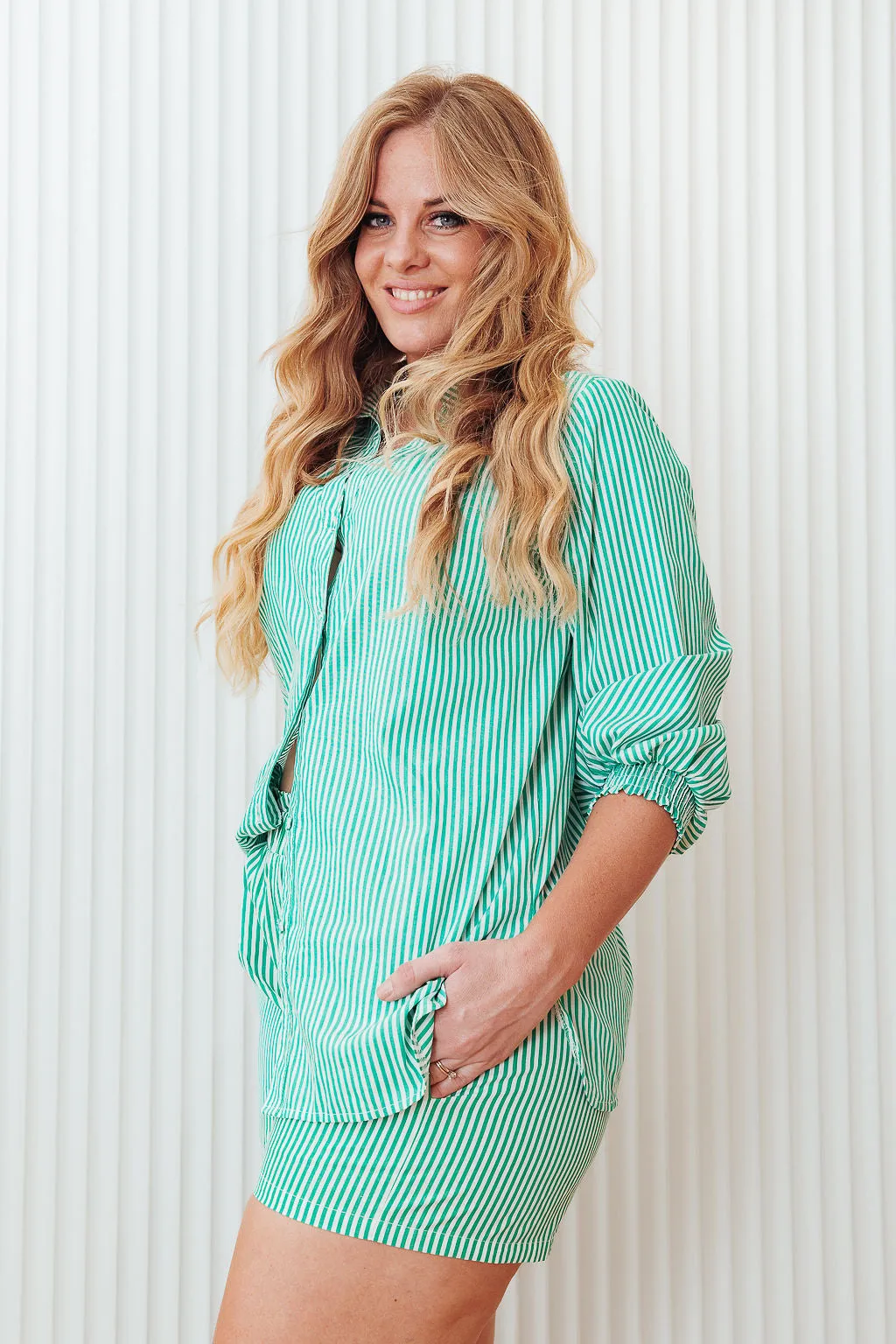 The Charli Pinstripe Shirt -Green