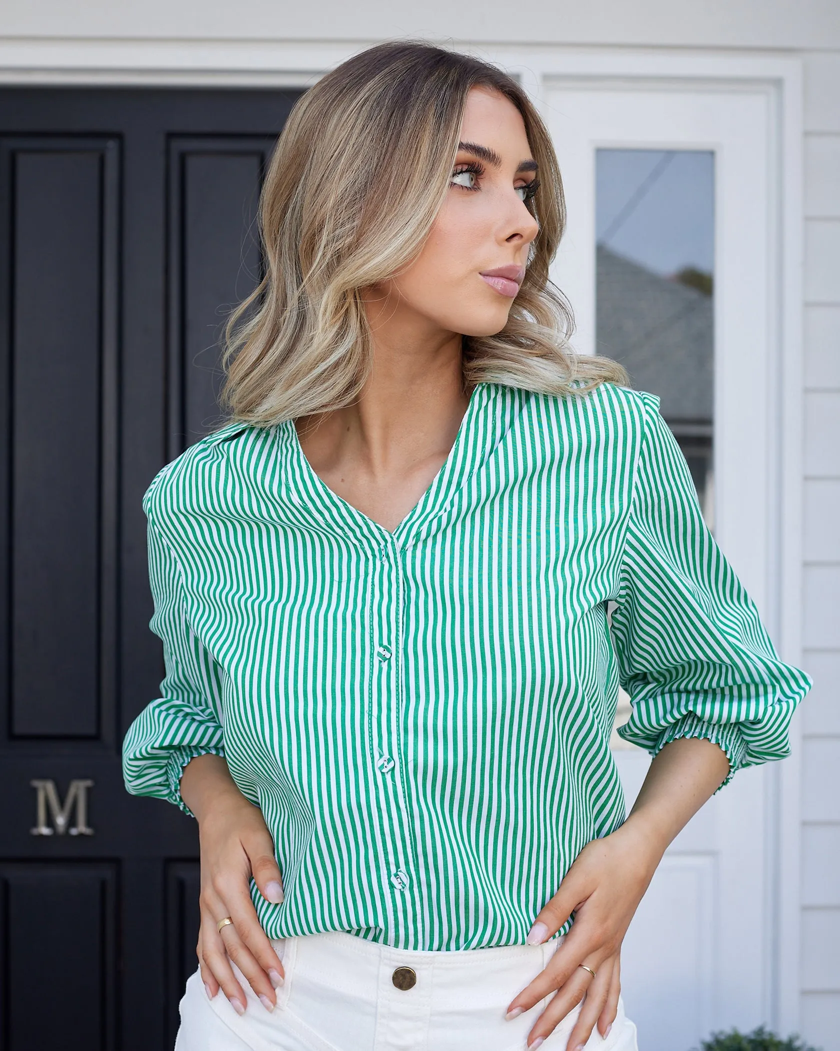The Charli Pinstripe Shirt -Green