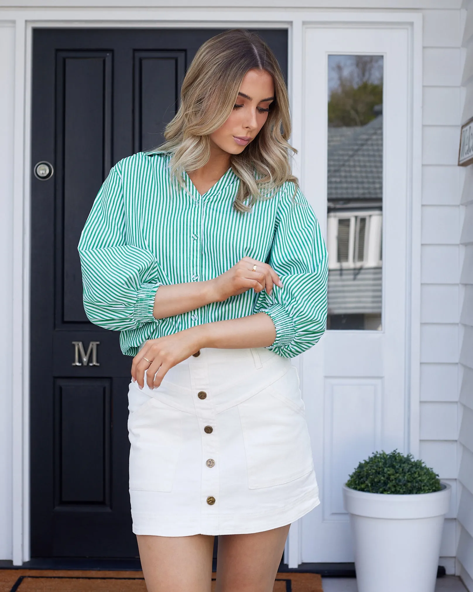 The Charli Pinstripe Shirt -Green