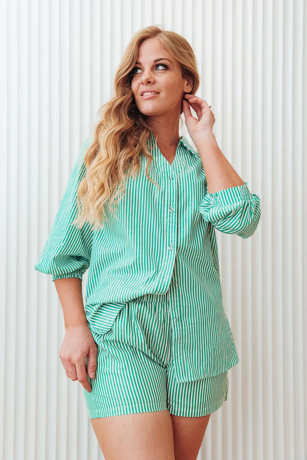 The Charli Pinstripe Shirt -Green