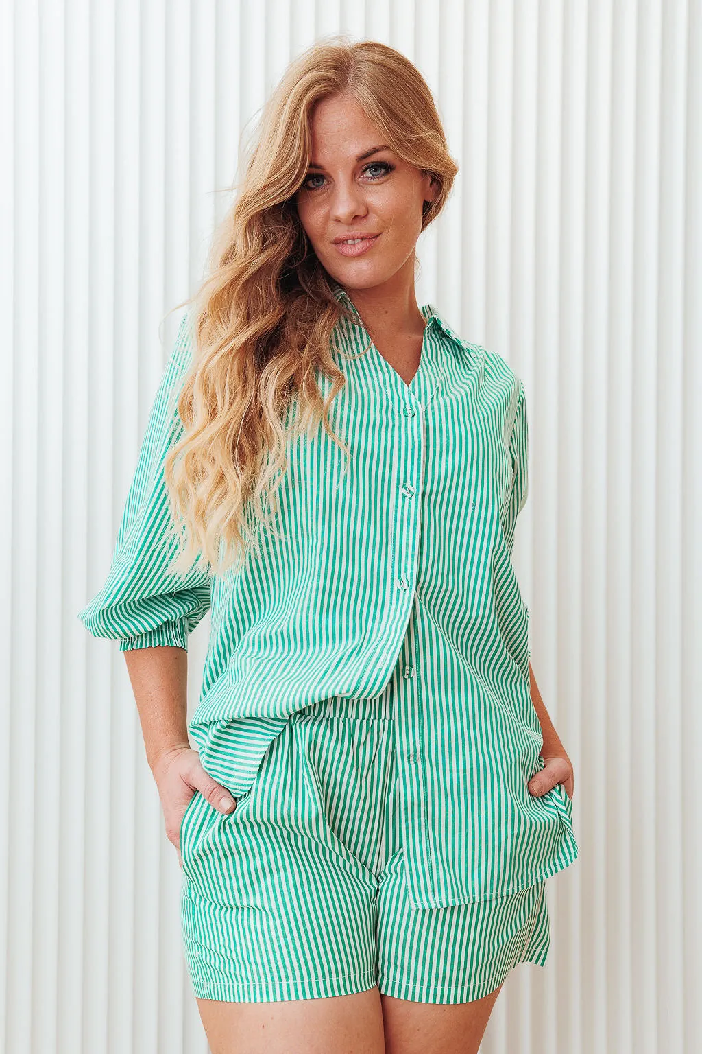 The Charli Pinstripe Shirt -Green