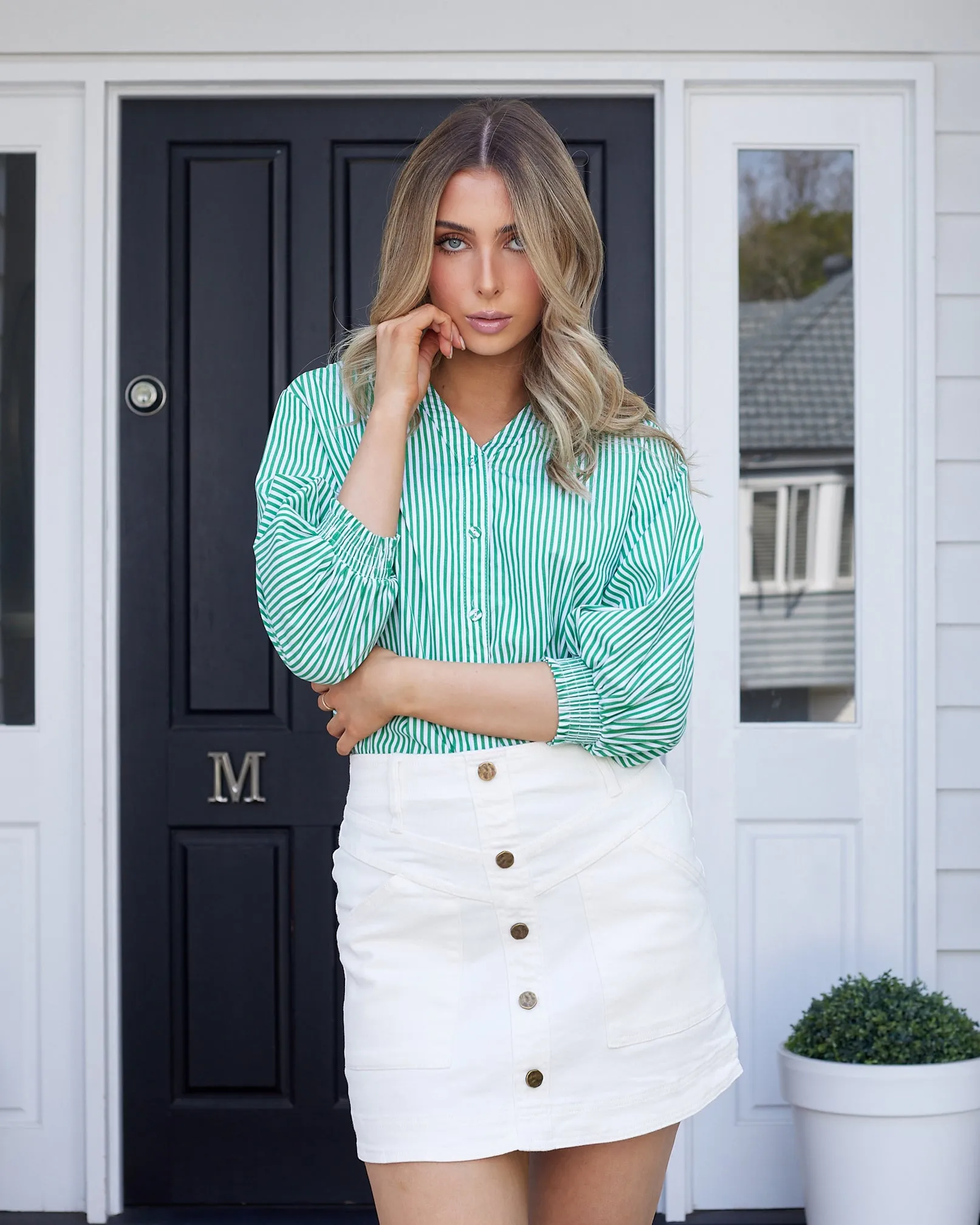 The Charli Pinstripe Shirt -Green