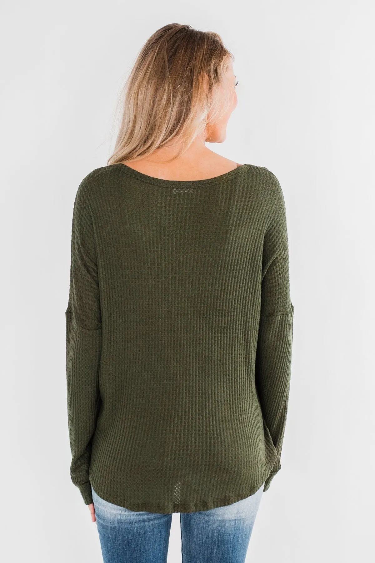 Thermal Button Knot Top- Dark Olive