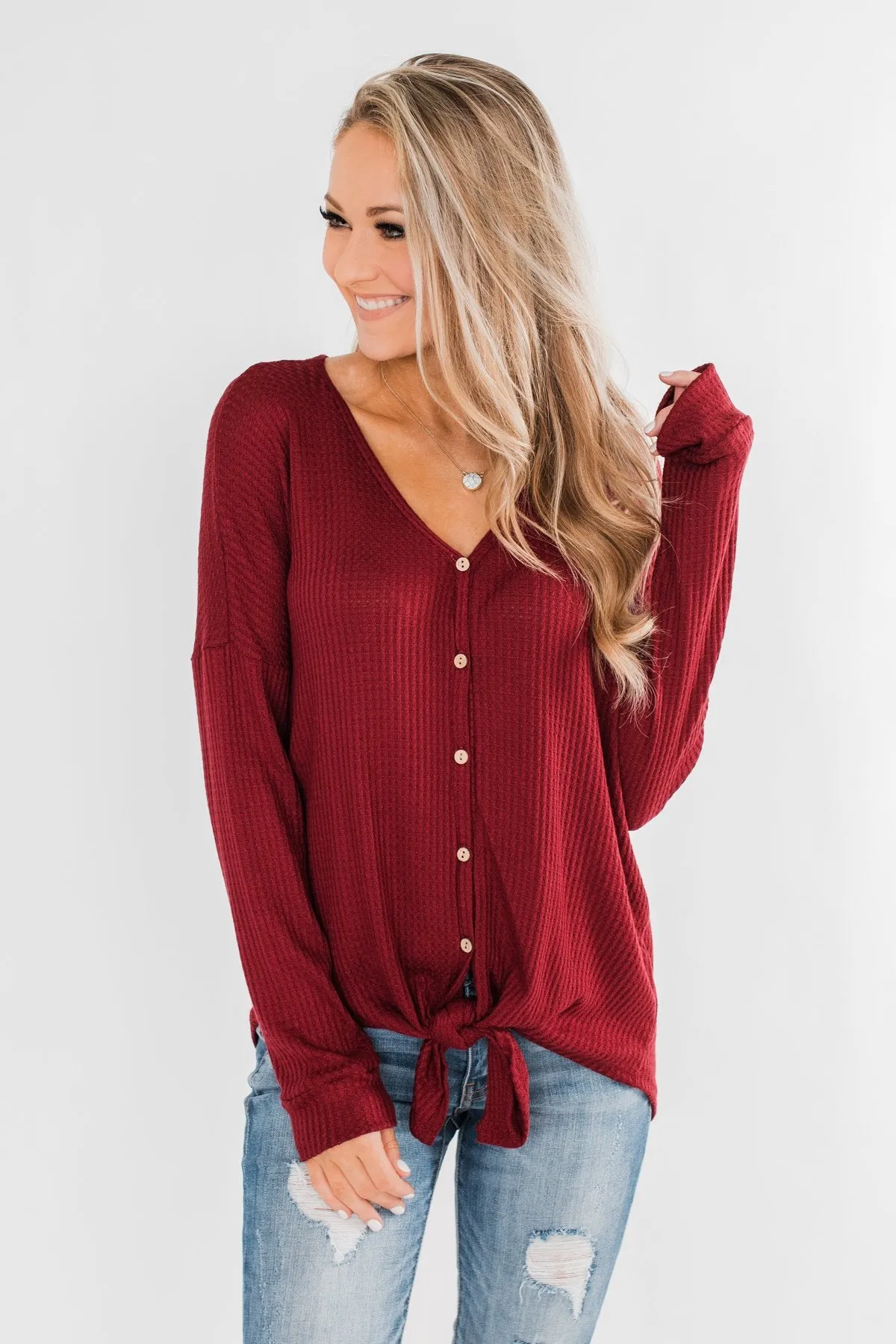 Thermal Button Knot Top- Red