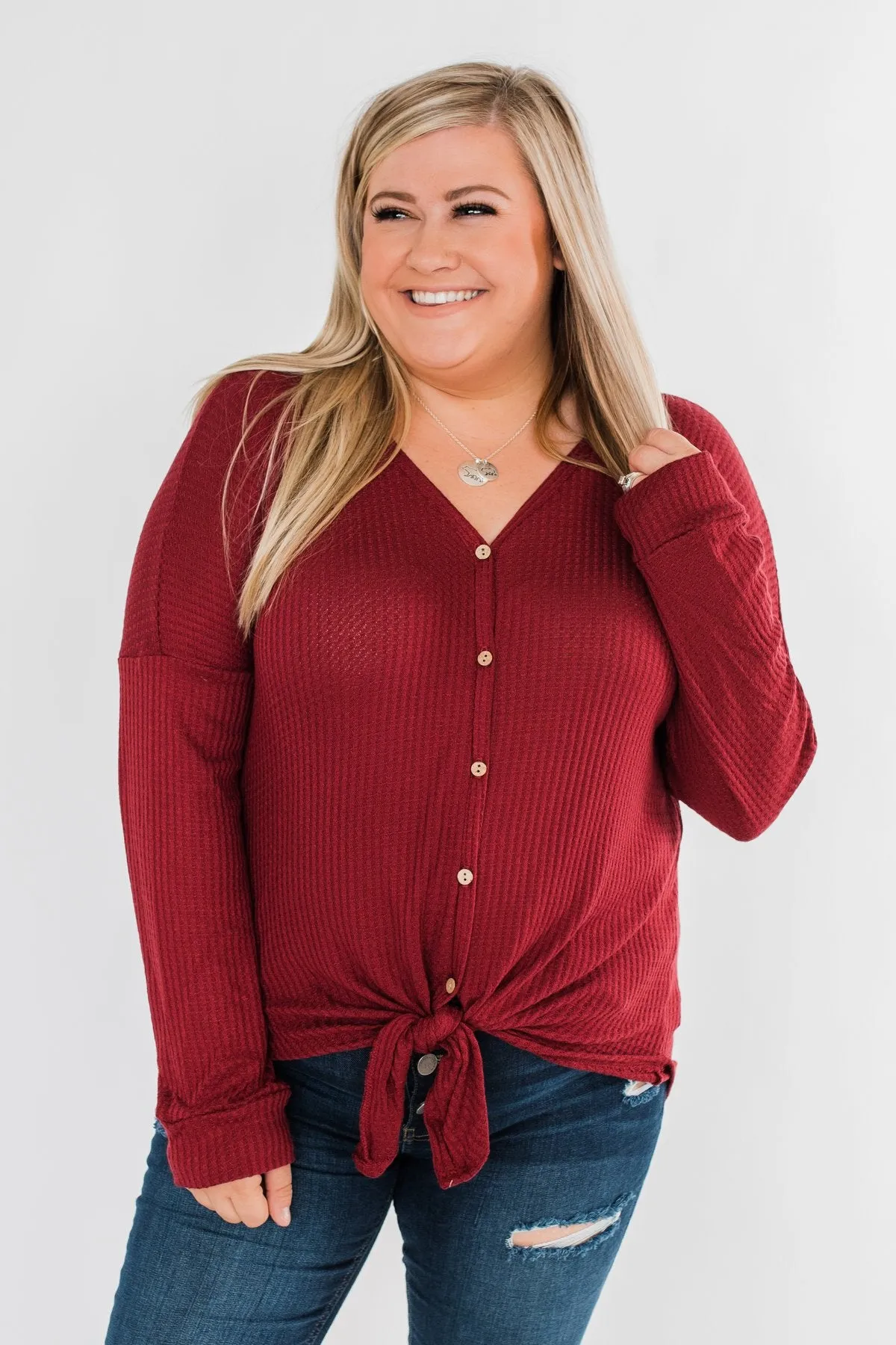 Thermal Button Knot Top- Red