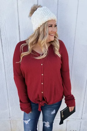 Thermal Button Knot Top- Red