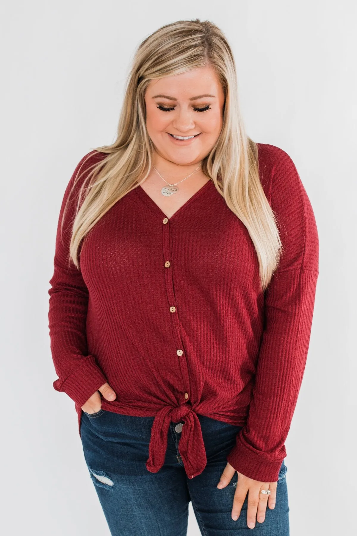 Thermal Button Knot Top- Red