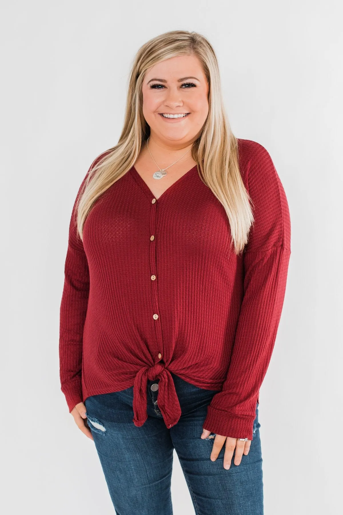 Thermal Button Knot Top- Red