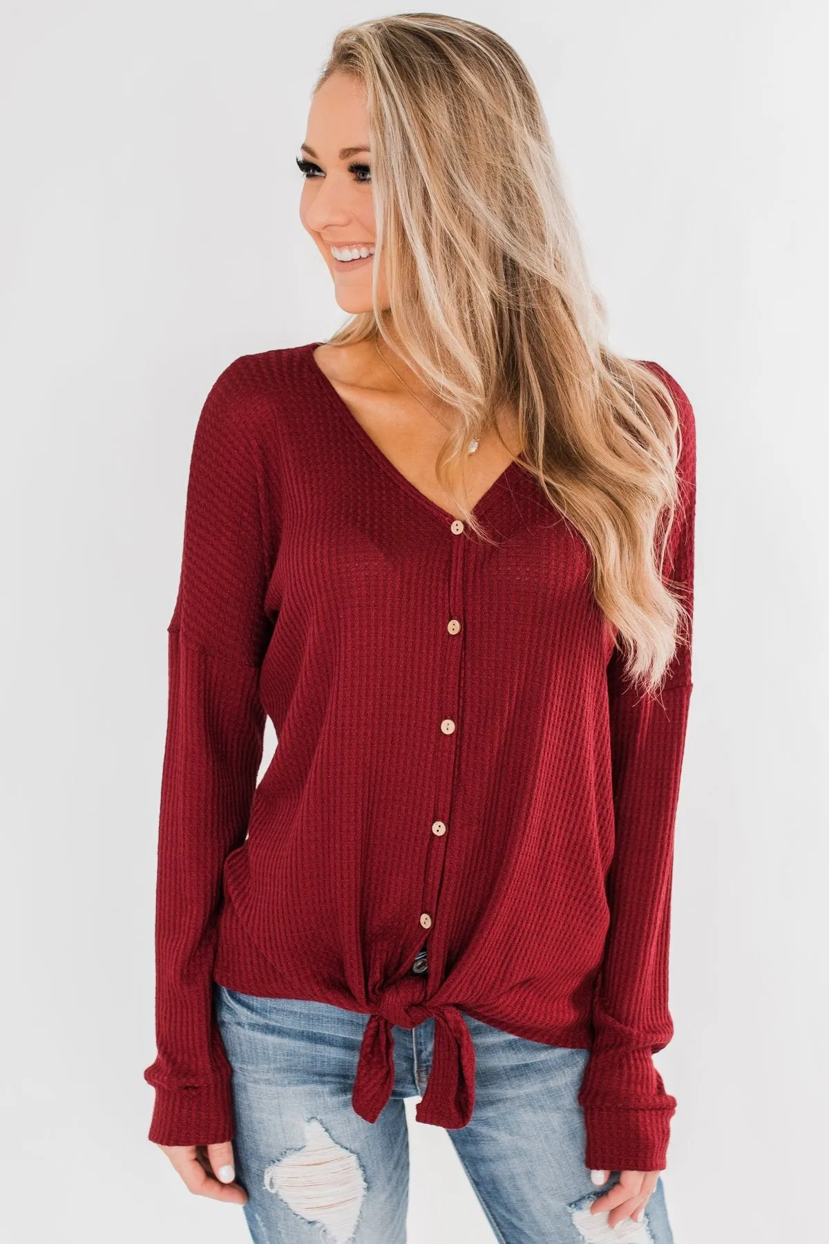 Thermal Button Knot Top- Red