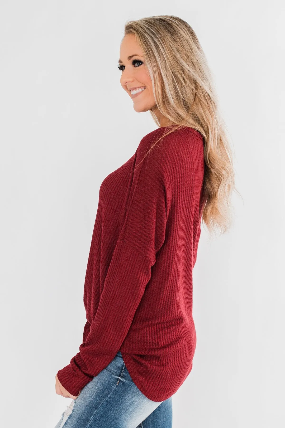 Thermal Button Knot Top- Red