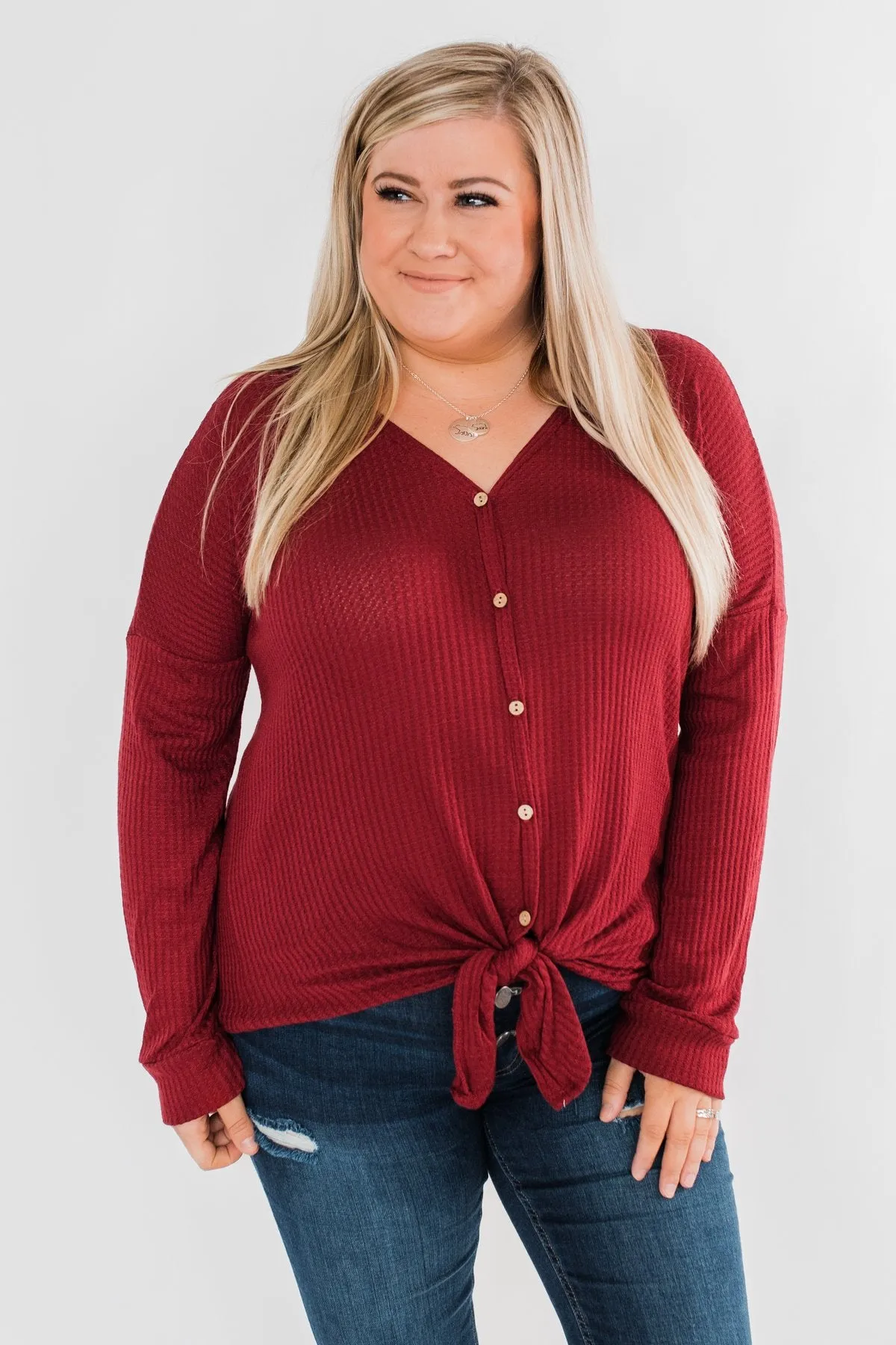 Thermal Button Knot Top- Red