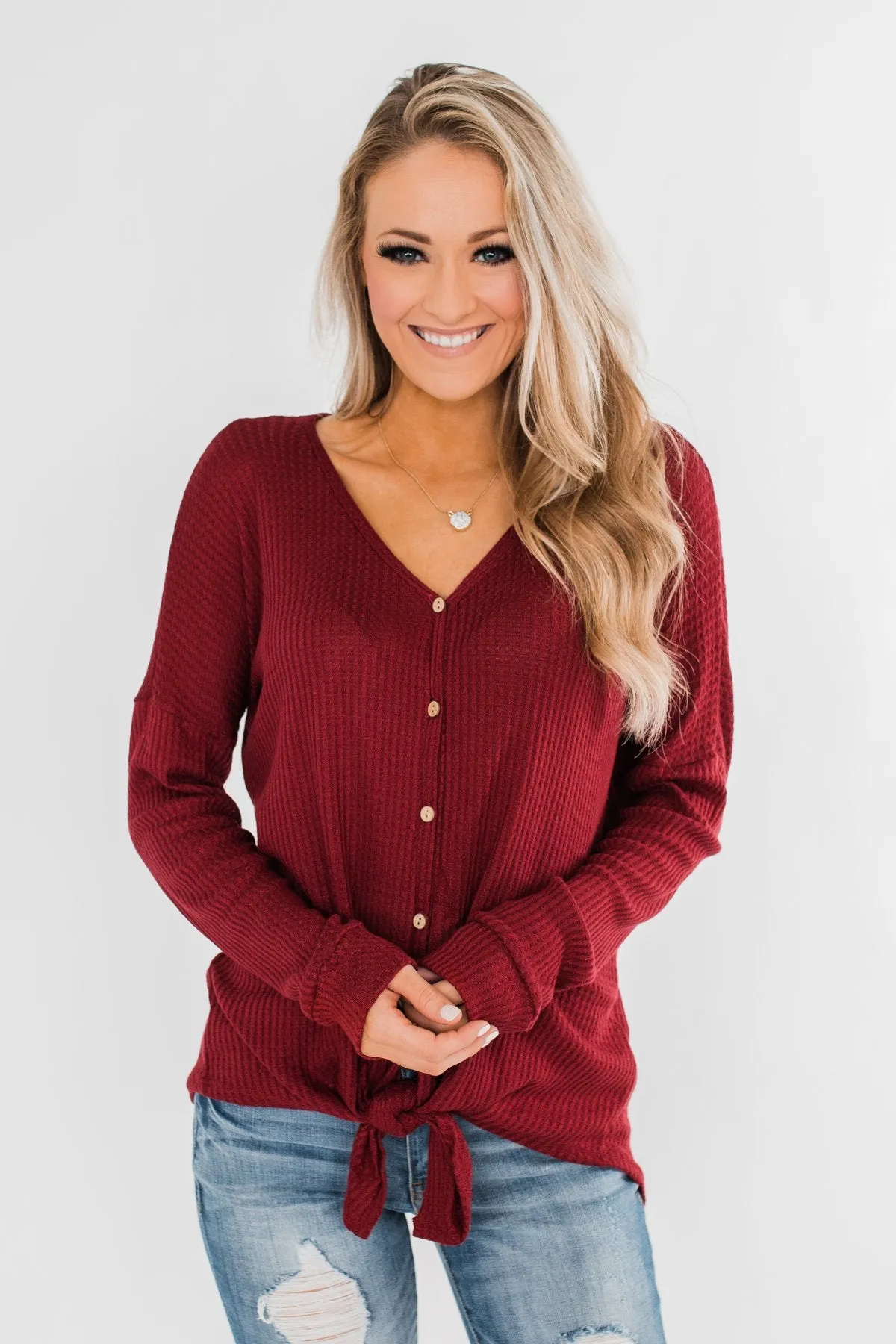 Thermal Button Knot Top- Red