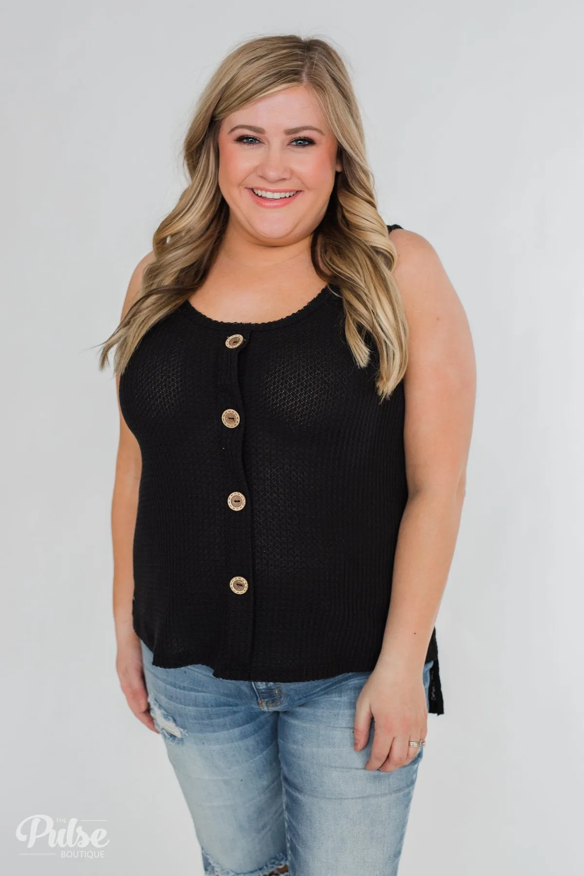 Thermal Button Tank Top- Black