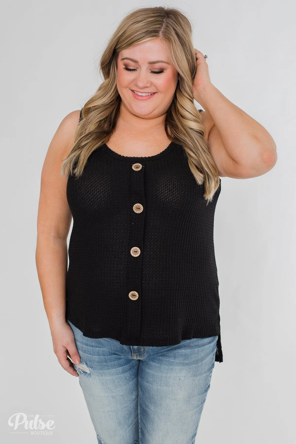 Thermal Button Tank Top- Black