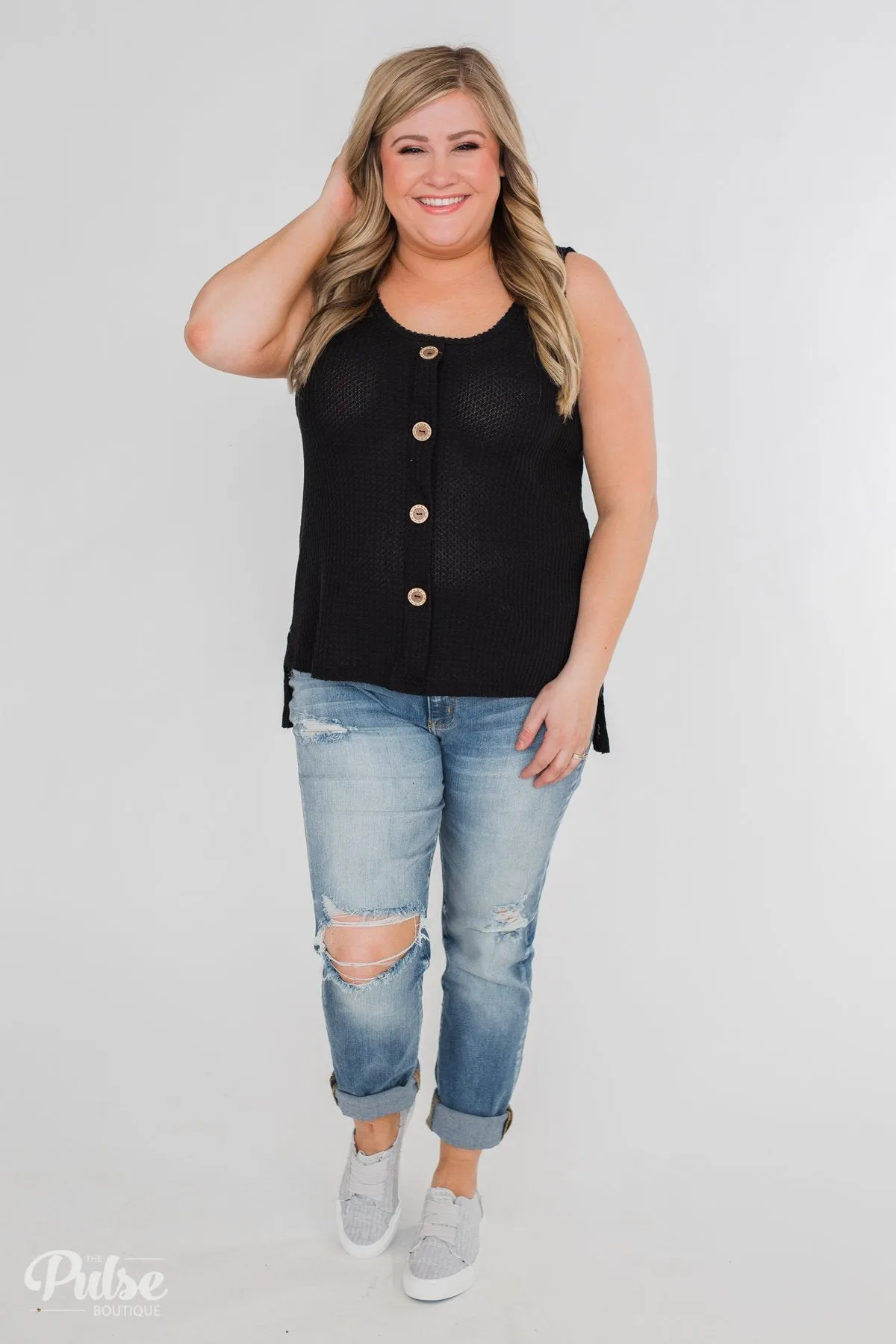 Thermal Button Tank Top- Black