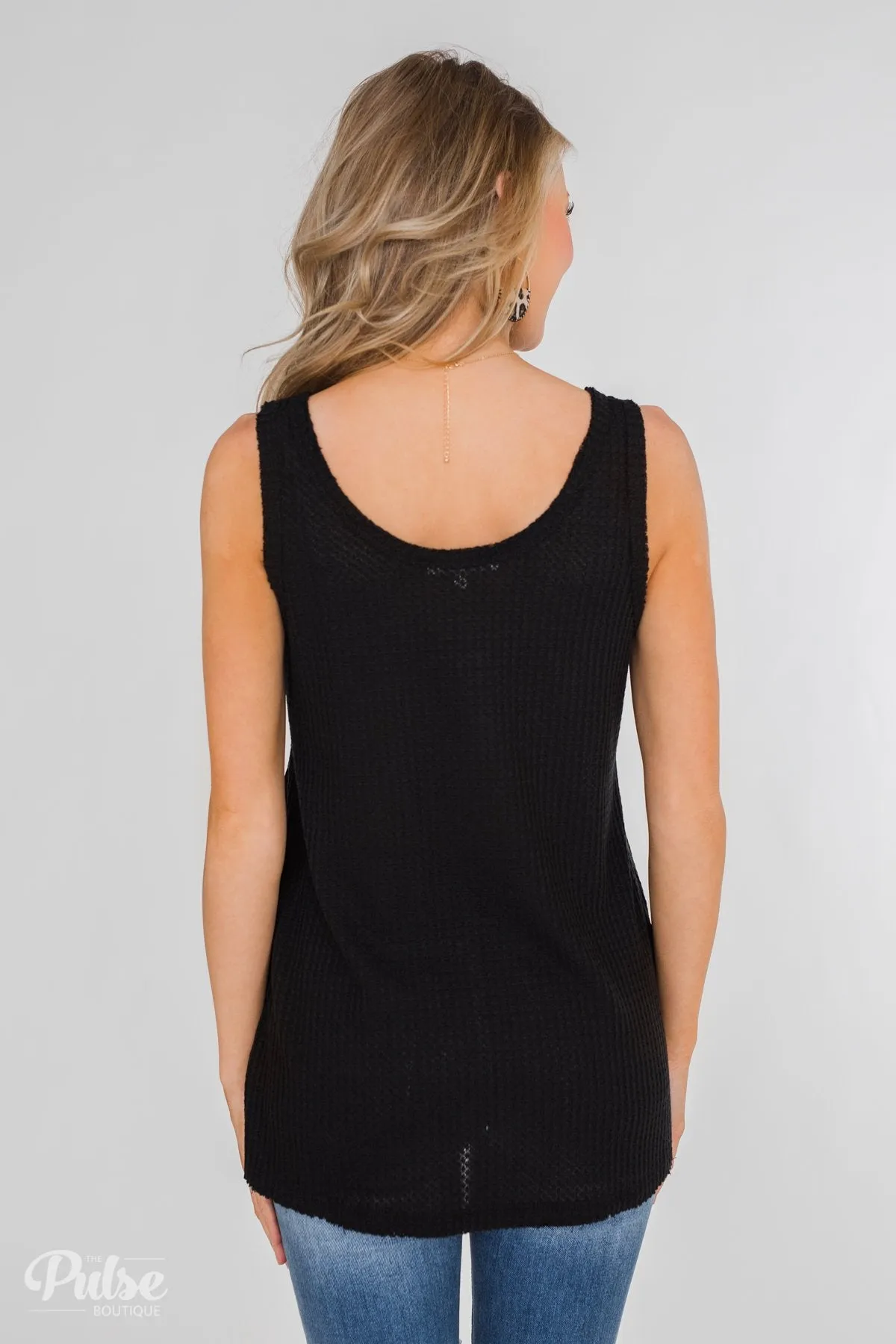 Thermal Button Tank Top- Black