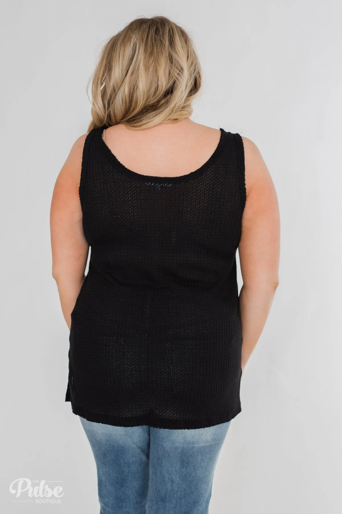 Thermal Button Tank Top- Black