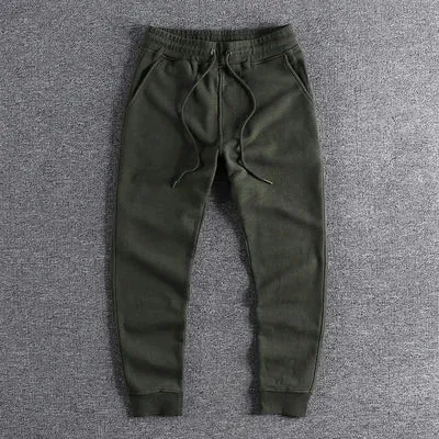 Thickened Velvet Sweatpants - Men's Heavyweight Pure Cotton Washed Knitted Sports Ankle-tied Pants