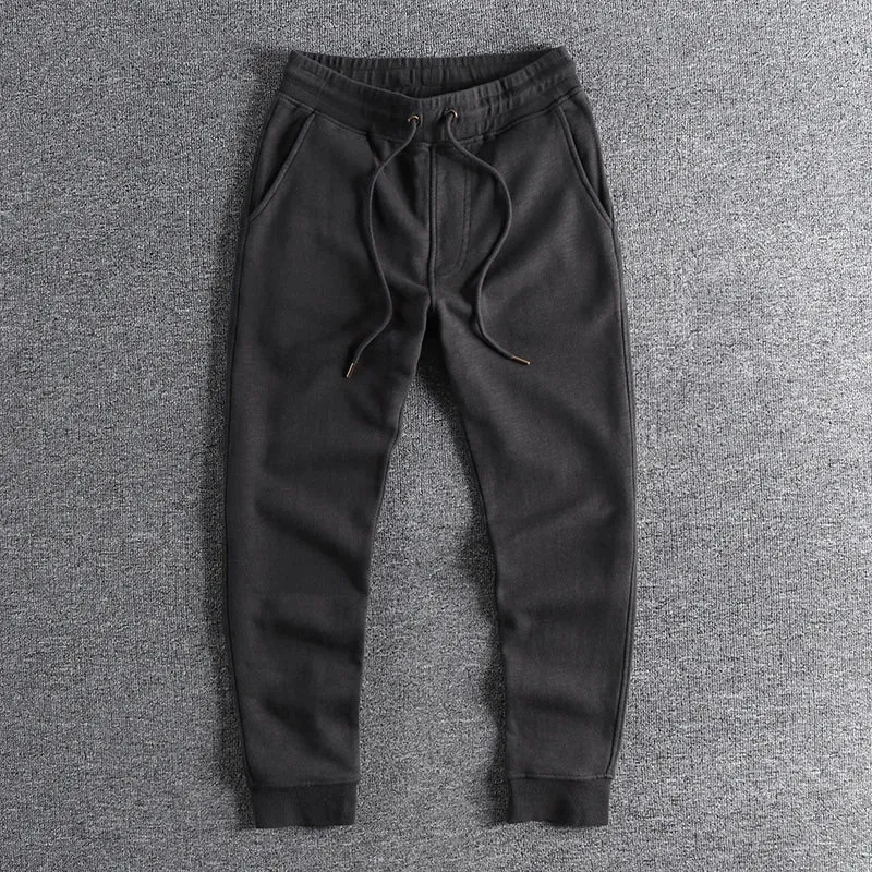 Thickened Velvet Sweatpants - Men's Heavyweight Pure Cotton Washed Knitted Sports Ankle-tied Pants