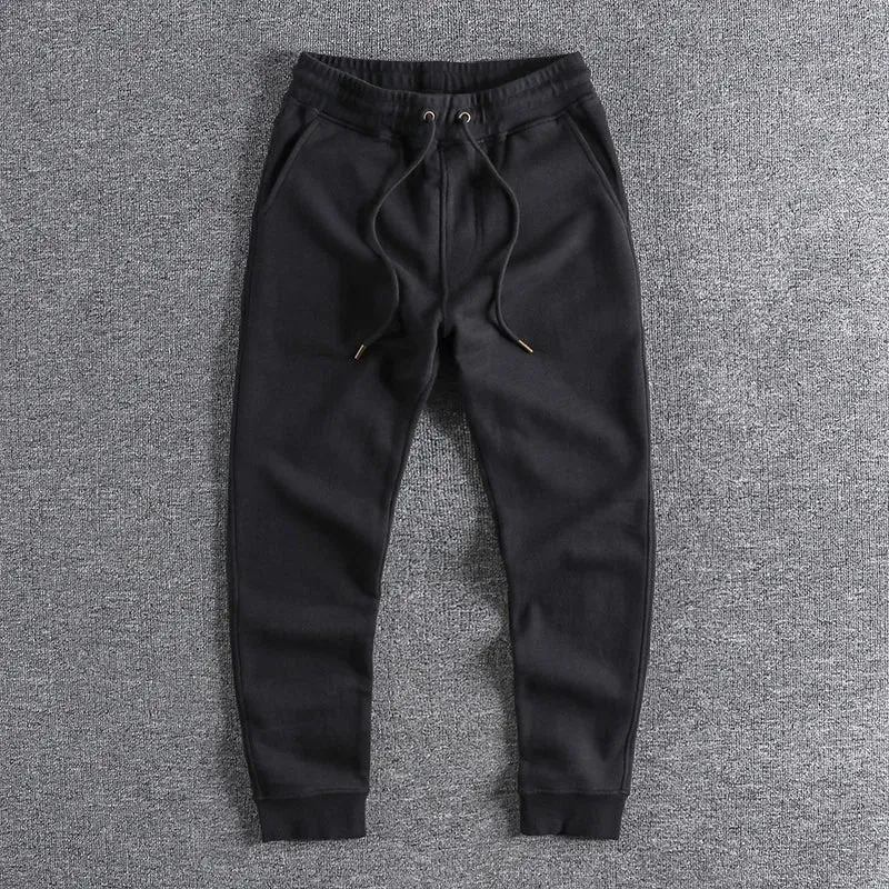 Thickened Velvet Sweatpants - Men's Heavyweight Pure Cotton Washed Knitted Sports Ankle-tied Pants