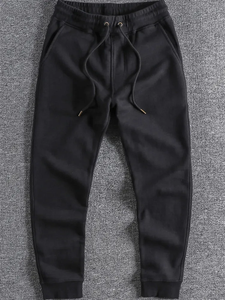 Thickened Velvet Sweatpants - Men's Heavyweight Pure Cotton Washed Knitted Sports Ankle-tied Pants