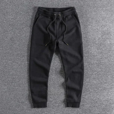 Thickened Velvet Sweatpants - Men's Heavyweight Pure Cotton Washed Knitted Sports Ankle-tied Pants