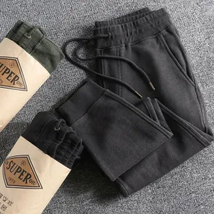 Thickened Velvet Sweatpants - Men's Heavyweight Pure Cotton Washed Knitted Sports Ankle-tied Pants