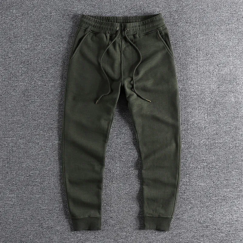 Thickened Velvet Sweatpants - Men's Heavyweight Pure Cotton Washed Knitted Sports Ankle-tied Pants