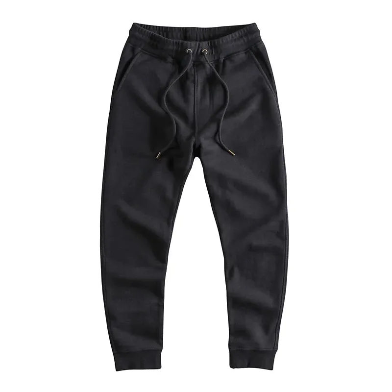 Thickened Velvet Sweatpants - Men's Heavyweight Pure Cotton Washed Knitted Sports Ankle-tied Pants