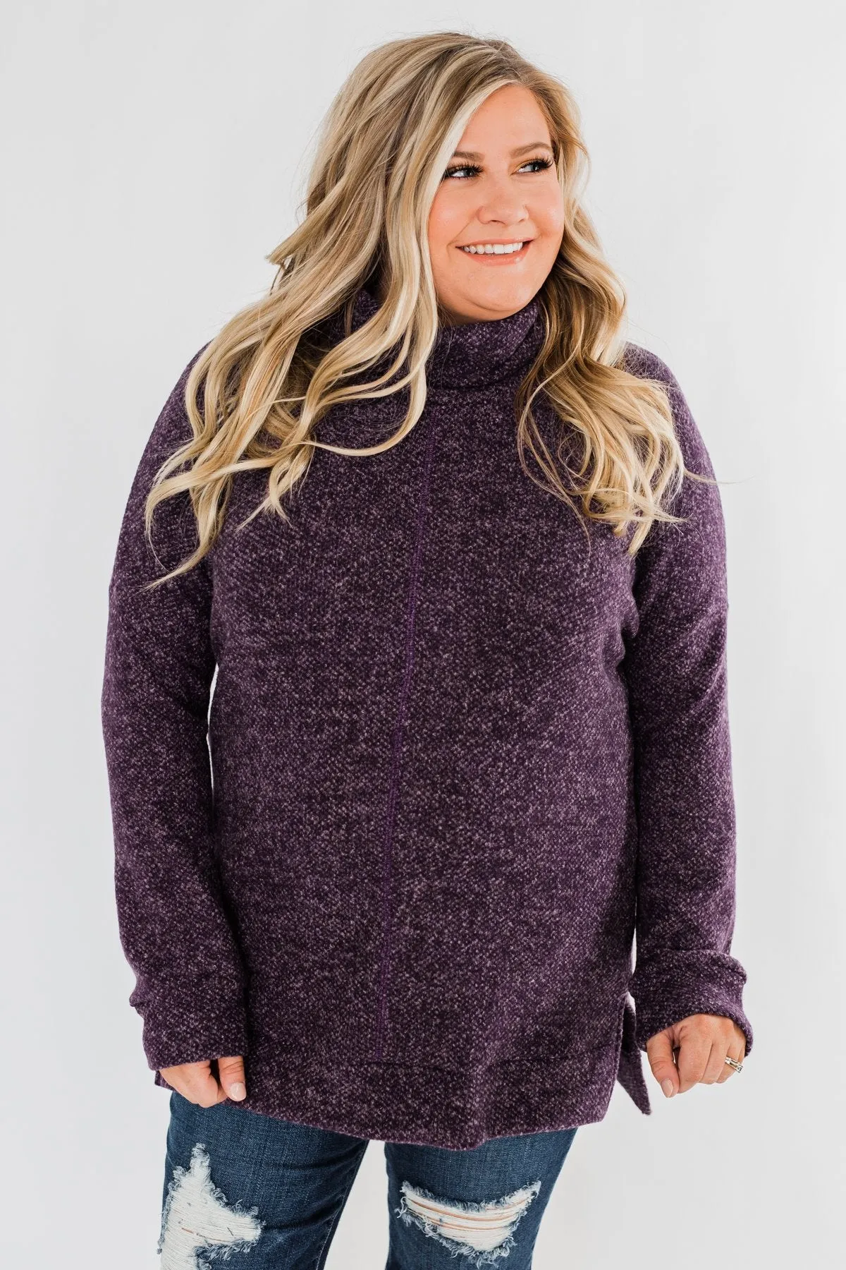 Thinking About You Cowl Neck Sweater- Eggplant