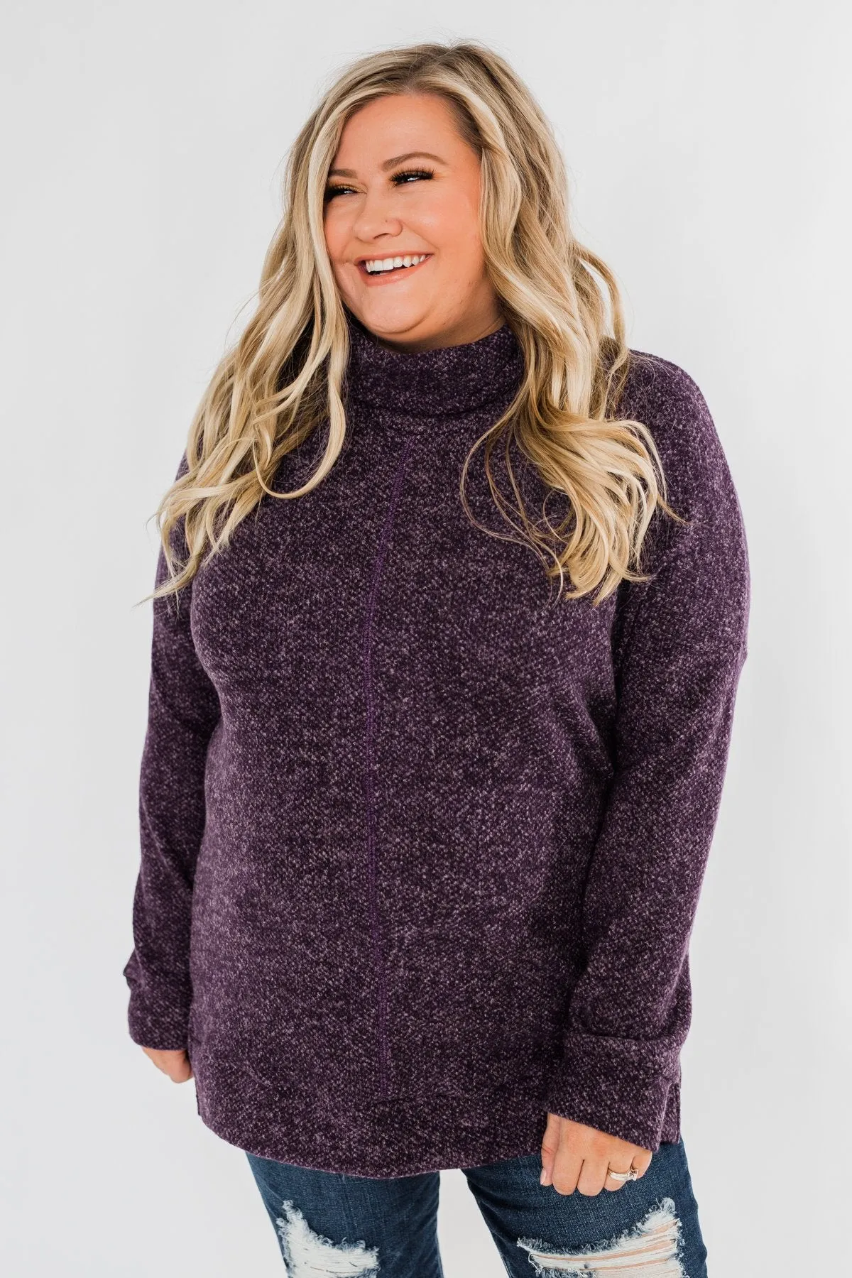 Thinking About You Cowl Neck Sweater- Eggplant