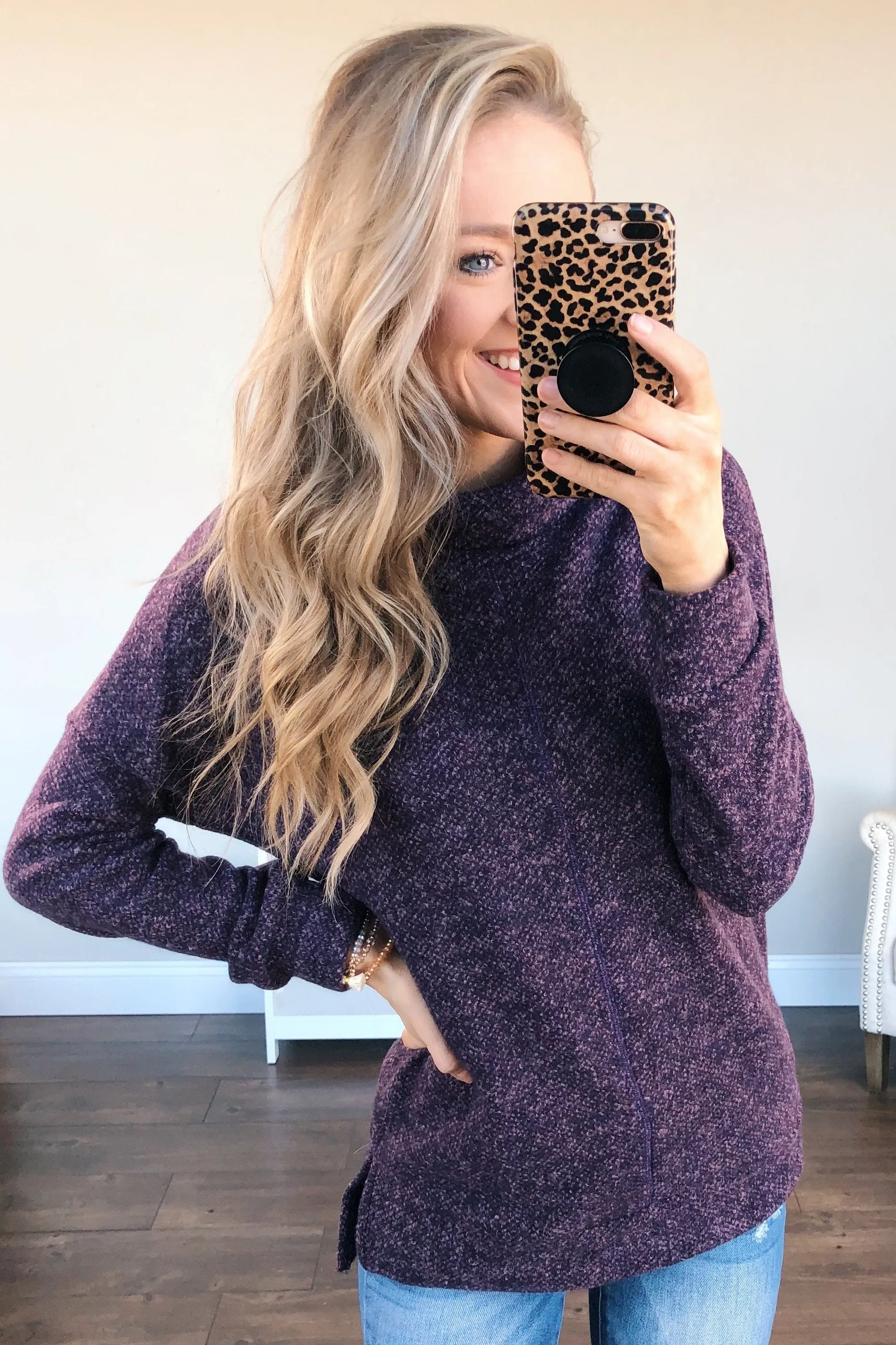 Thinking About You Cowl Neck Sweater- Eggplant