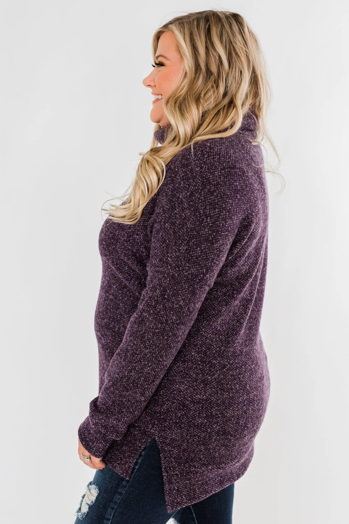 Thinking About You Cowl Neck Sweater- Eggplant