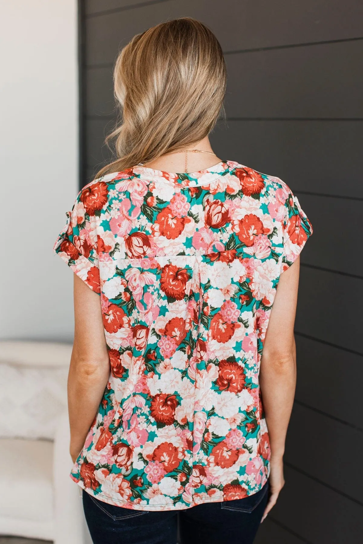 Thoughts Of Forever Floral Top- Teal & Pink