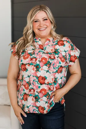 Thoughts Of Forever Floral Top- Teal & Pink