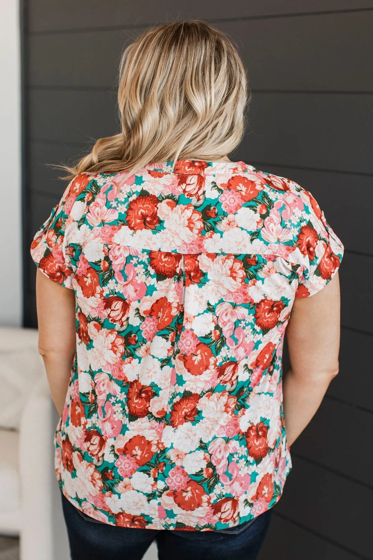 Thoughts Of Forever Floral Top- Teal & Pink