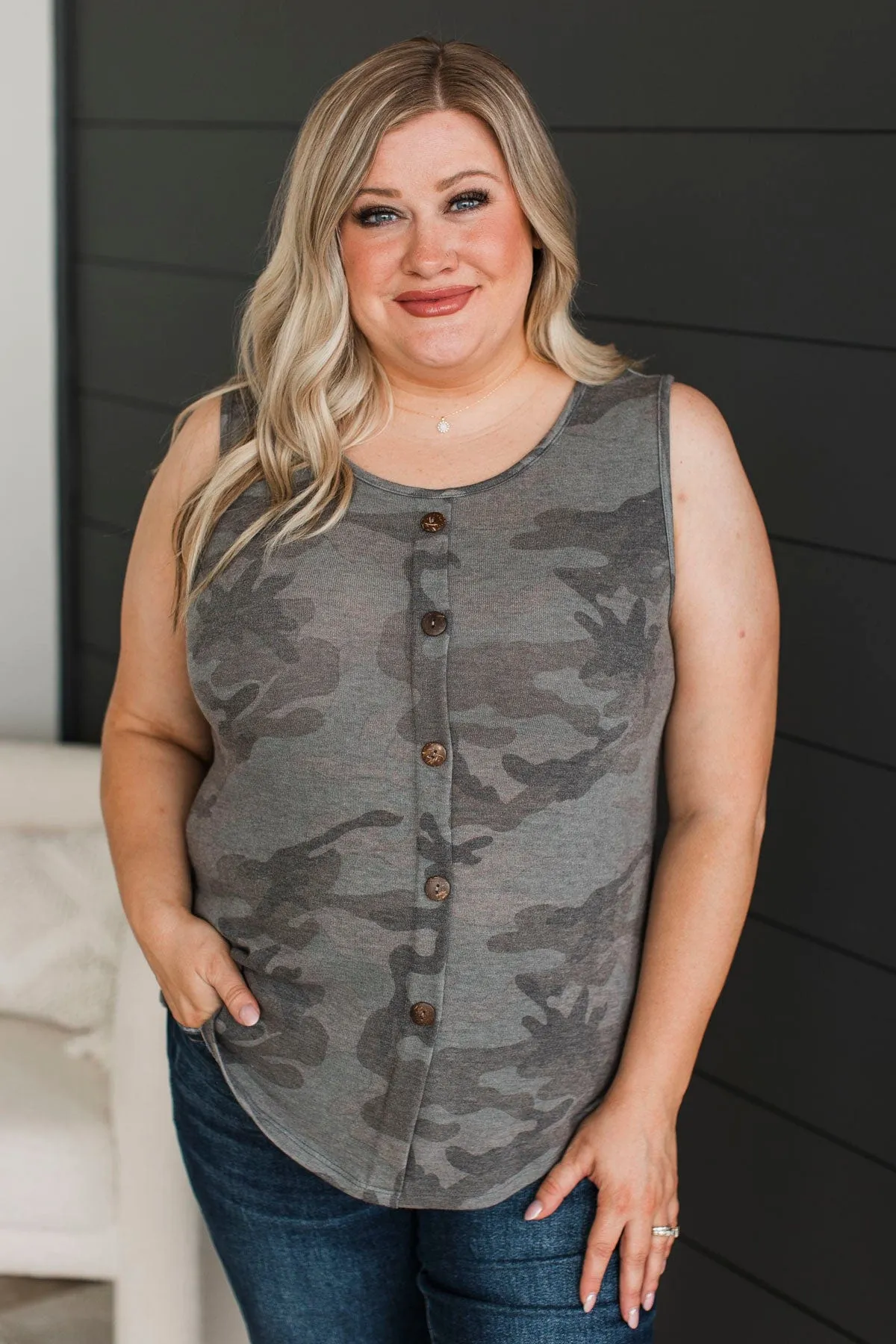 Through The Wilderness Camo Tank Top- Charcoal