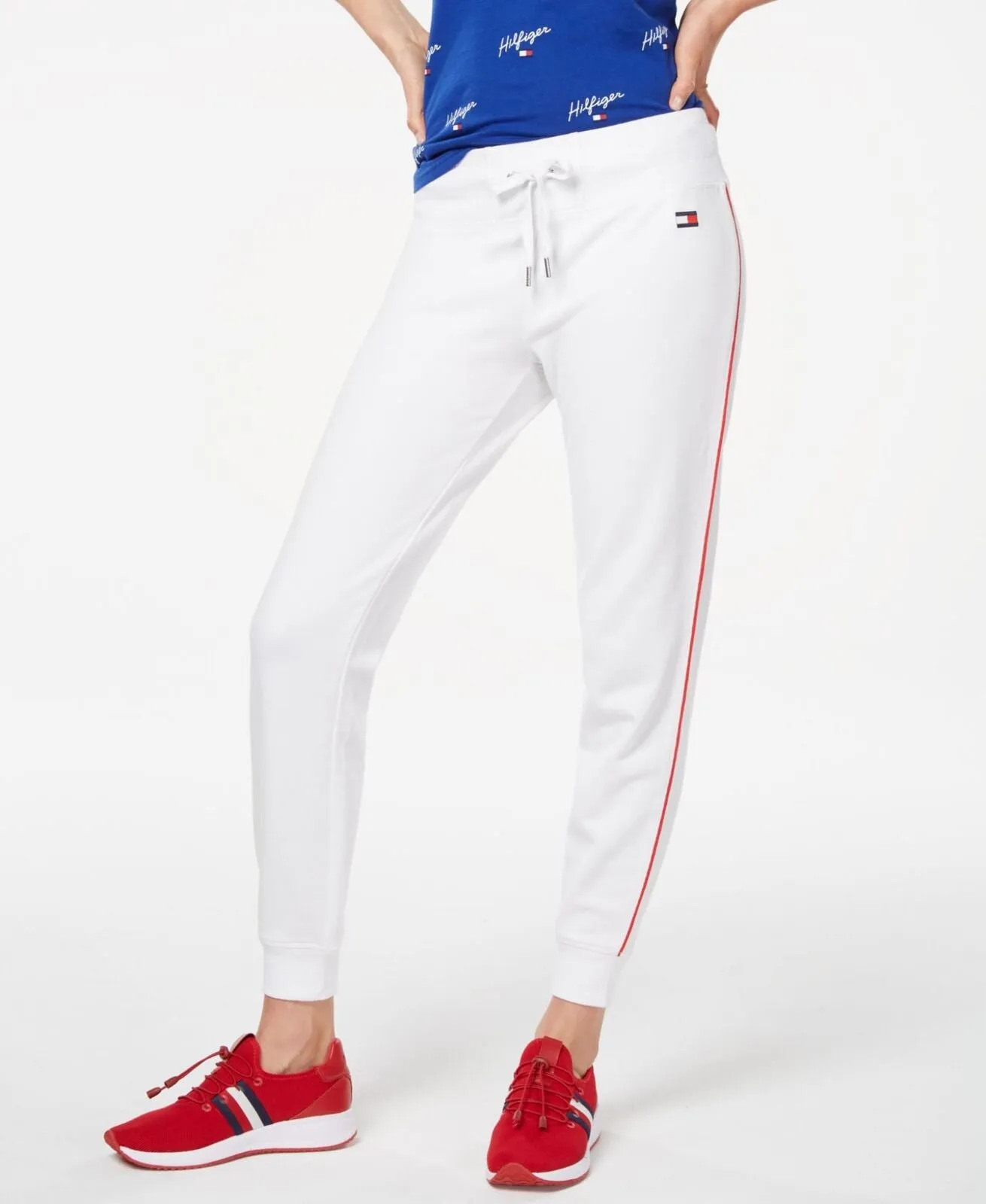 Tommy Hilfiger Sport Side-Stripe Ribbed-Cuff Sweatpants TP97009P White / Red L